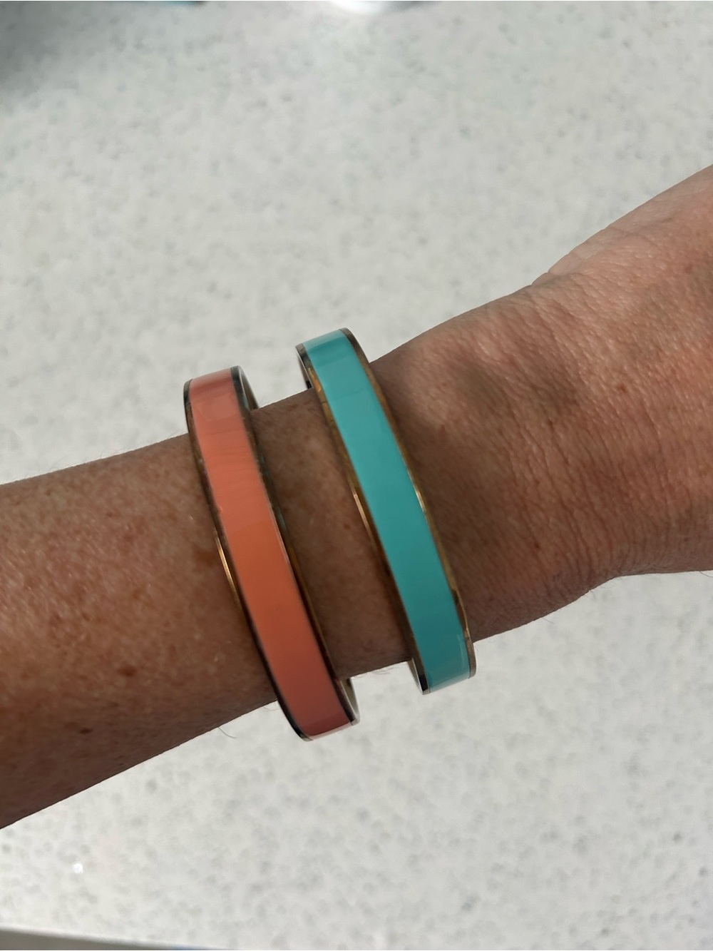 Set of Two Bangle Bracelets- Coral and Teal